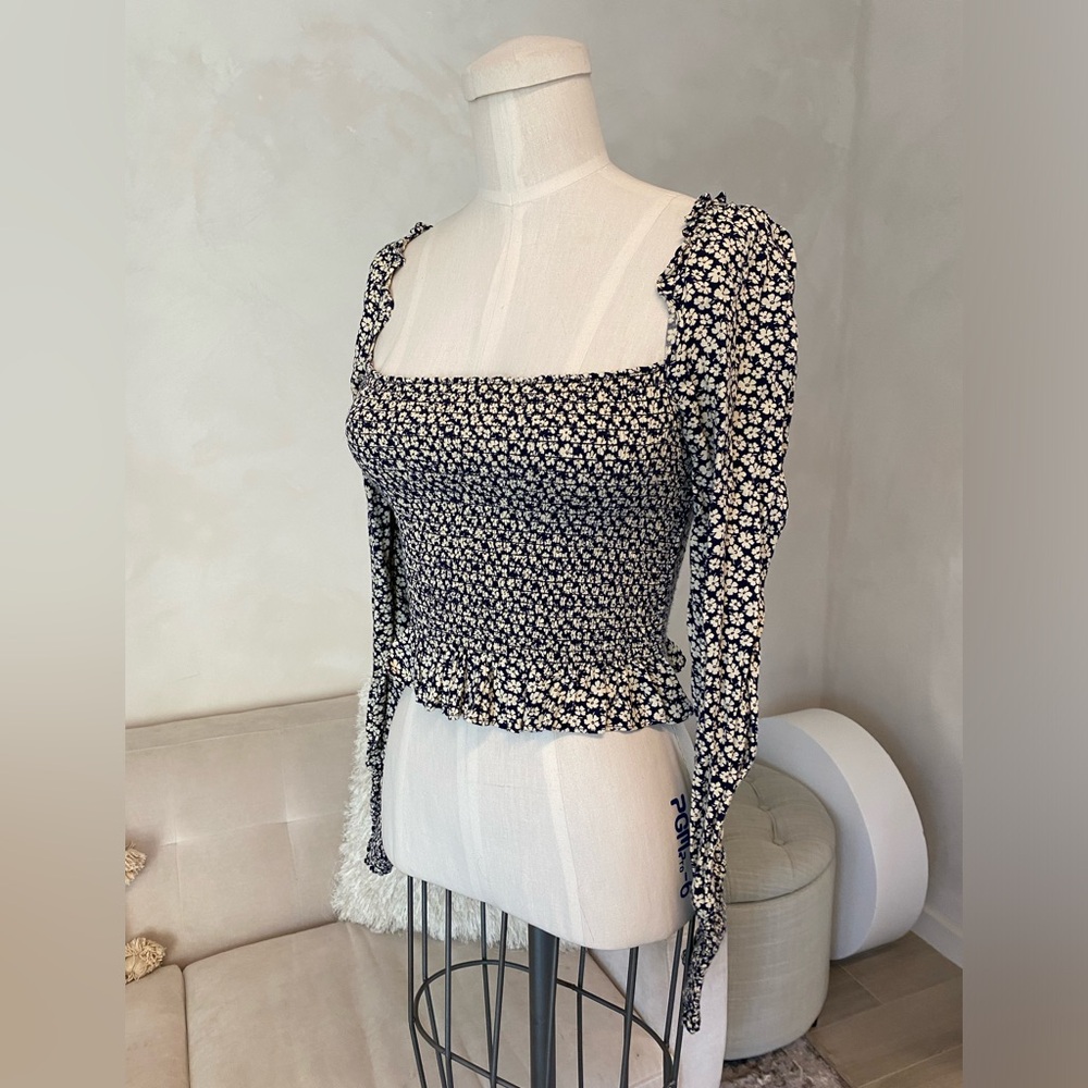 Reformation Black and White Floral Blouse